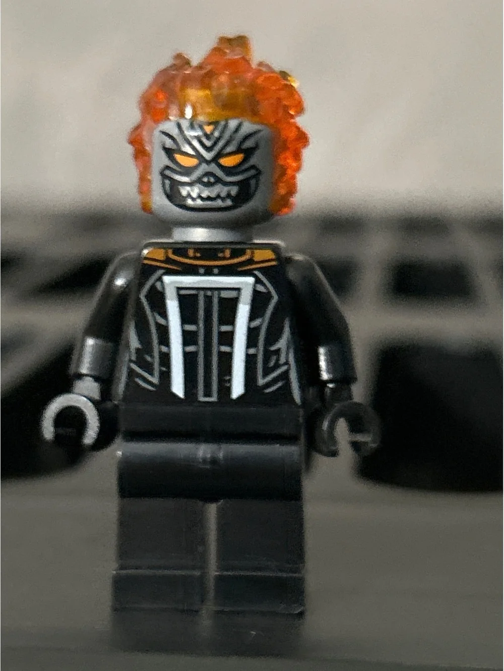 LEGO Ghost Rider Minifigure with Translucent Orange Flame Hair